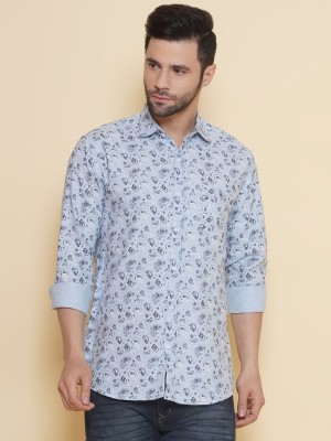 Le Mec Men Printed Casual Light Blue, White, Blue Shirt