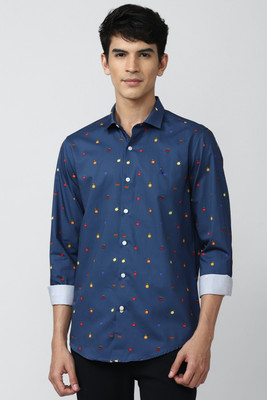 Simon Carter London Men Printed Casual Dark Blue Shirt