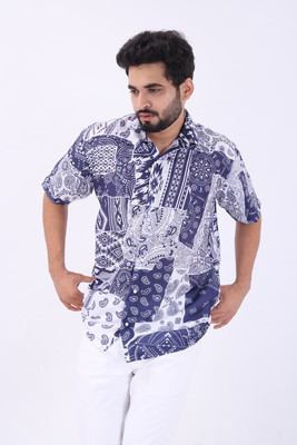 METRONAUT Men Printed Casual Dark Blue, White Shirt