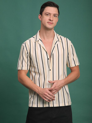 Voroxy Men Striped Casual Yellow Shirt