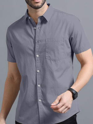 VTEXX Men Solid Casual Grey Shirt