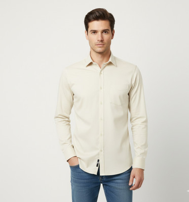 Cloud Men Solid Casual Cream Shirt