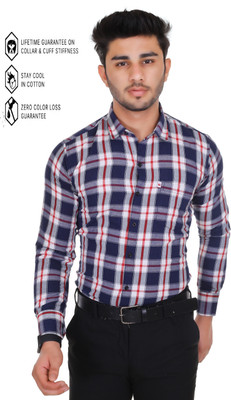 Marc Laurent Men Checkered Formal Dark Blue, Red, White Shirt