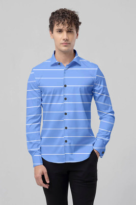 HEMAS LIFESTYLE Men Striped Casual Light Blue Shirt