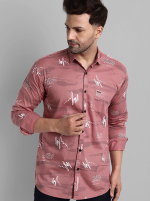 Majestic Man Men Printed Casual Pink Shirt