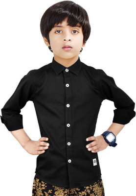 Paper Crane Boys Solid Casual Black Shirt