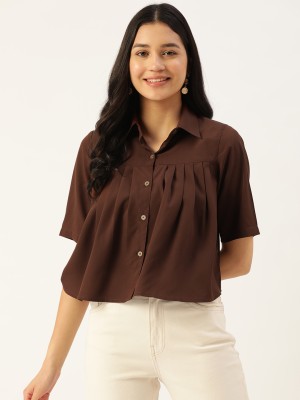 SLENOR Women Striped Casual Brown Shirt