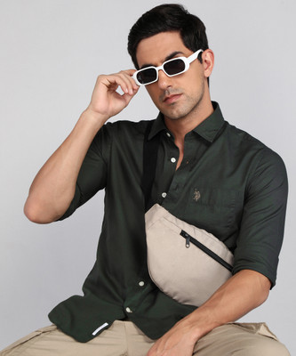 U.S. POLO ASSN. Men Solid Casual Light Green Shirt