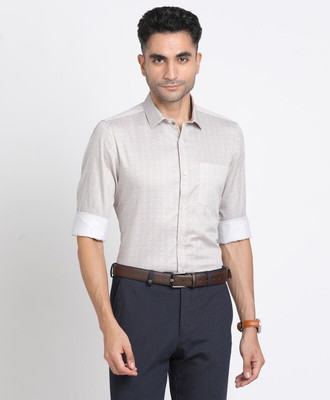 TURTLE Men Self Design Formal Grey Shirt
