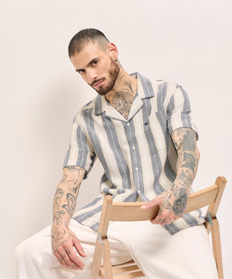 THE BEAR HOUSE Men Striped Casual Beige Shirt