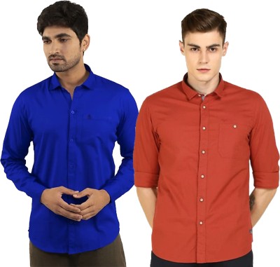 Modernity Men Self Design Casual Dark Blue, Maroon Shirt(Pack of 2)