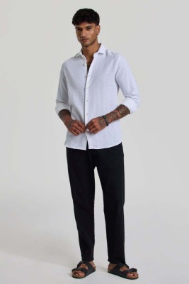 Snitch Men Self Design Casual White Shirt