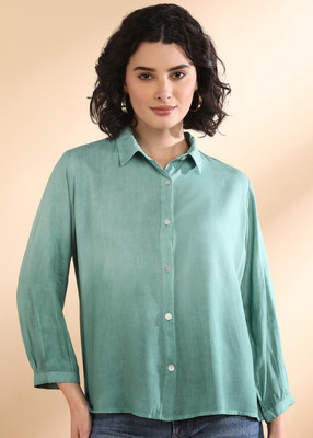 PinkTribe Women Solid Casual Green Shirt