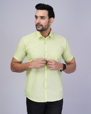 CottonMS Men Self Design Casual Light Green Shirt