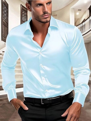 cottonkurtis Men Solid Casual Light Blue Shirt