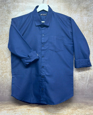 HASINI Fashion Men Solid Formal Dark Blue Shirt
