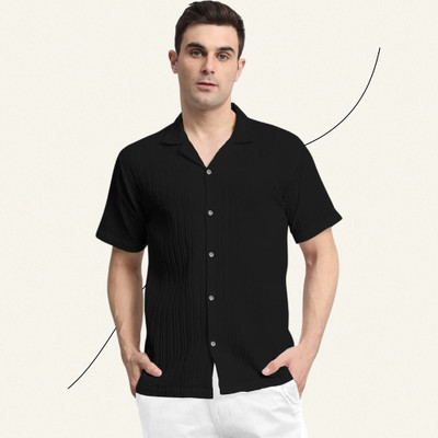 A Vebnor Men Self Design Casual Black Shirt