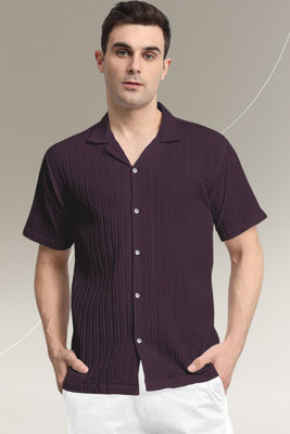 A Dearise Trend Men Striped Casual Purple Shirt