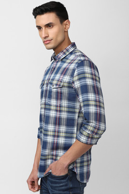 PETER ENGLAND Men Checkered Casual Blue Shirt