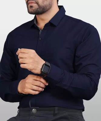 Kalawatia fashion Men Solid Casual Dark Blue Shirt