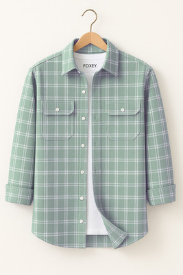 FOXEY Men Checkered Casual Green Shirt