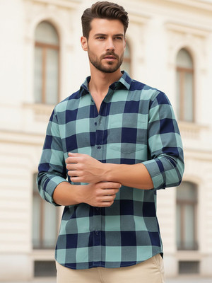 BEWAKOOF Men Checkered Casual Green Shirt
