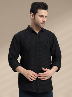 Pribha Fashion Men Self Design Casual Black Shirt