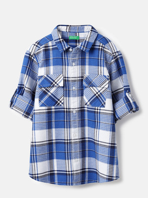 United Colors of Benetton Boys Checkered Casual Blue Shirt
