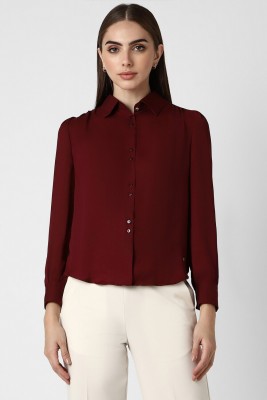 VAN HEUSEN Women Solid Formal Maroon Shirt