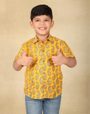 Fabindia Boys Printed Casual Yellow Shirt