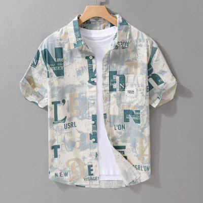 NOTETO Men Printed Party Cream Shirt
