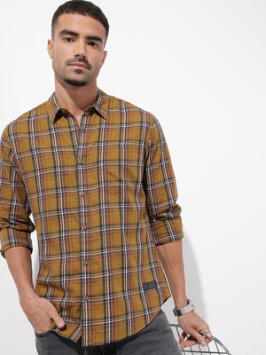 Roadster Men Checkered Casual Brown Shirt