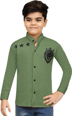 FASHION GRAB Boys Printed Casual Green Shirt