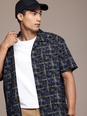 Roadster Men Printed Casual Dark Blue Shirt