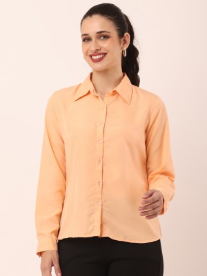 twolucky Women Solid Casual Orange Shirt