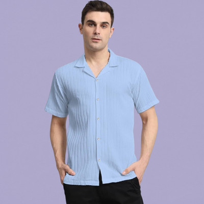 A Sti Men Self Design Casual Light Blue Shirt