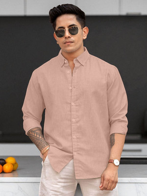 Yanthi Trend Men Self Design Casual Beige Shirt