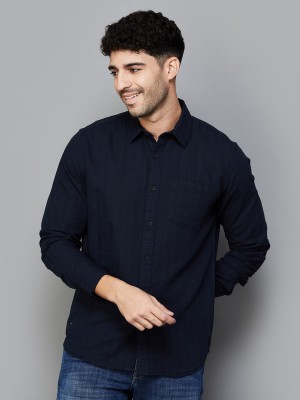 Forca by Lifestyle Men Solid Casual Dark Blue Shirt