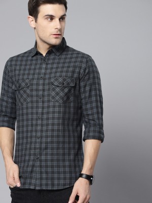 Dennis Lingo Men Checkered Casual Grey Shirt