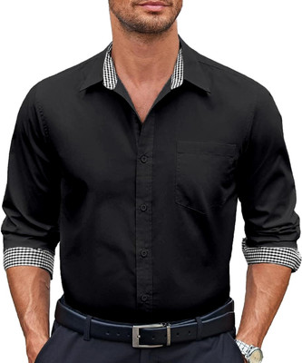 Webric Men Solid Formal Black Shirt