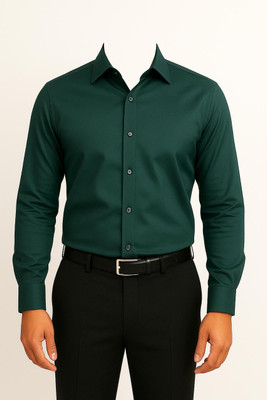 The yr collective Men Solid Formal Dark Green Shirt
