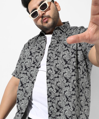 Instafab Plus Men Printed Casual Grey, Black Shirt