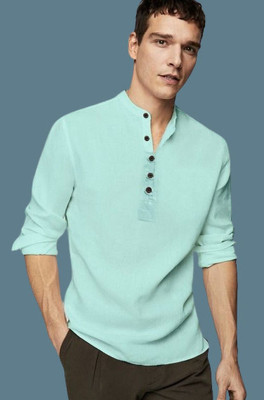 Vilantra Fashion Men Solid Casual Green Shirt