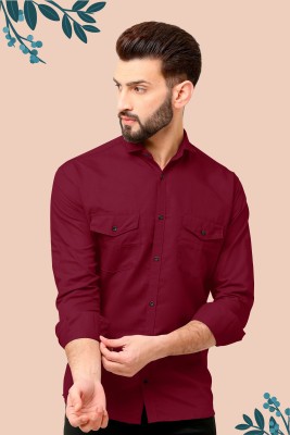 Zarila Men Solid Casual Maroon Shirt