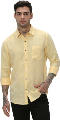 MUFTI Men Solid Casual Yellow Shirt
