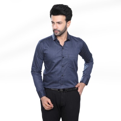 Taliorvisit Men Printed Casual Dark Blue Shirt