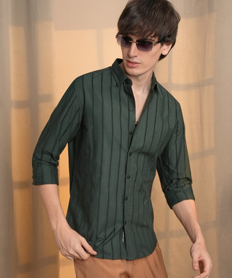 CAMPUS SUTRA Men Striped Casual Green Shirt