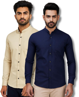 VIMASUTI Men Solid Casual Beige, Dark Blue Shirt(Pack of 2)