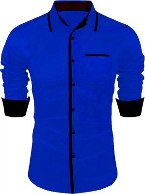 DIMMY Men Solid Casual Dark Blue Shirt