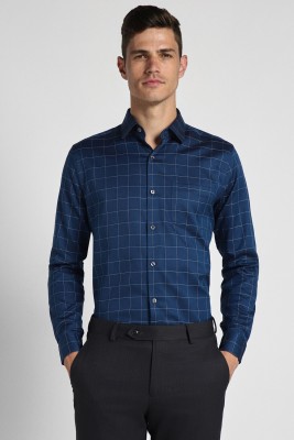 PETER ENGLAND Men Checkered Formal Blue Shirt